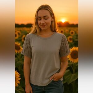 C&C CALIFORNIA | Light Gray Short Sleeve Top